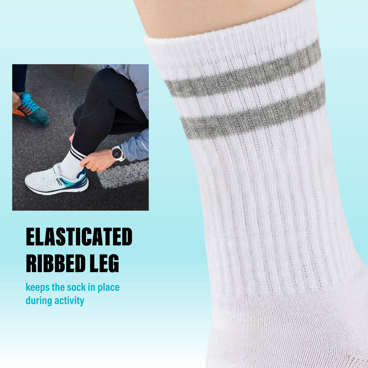 Womens 12 Pack Sports Ankle/Crop Length Socks (White/ Grey Stripes)