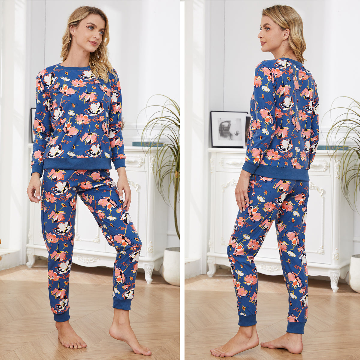 Ladies Navy Hearts Pyjamas Set