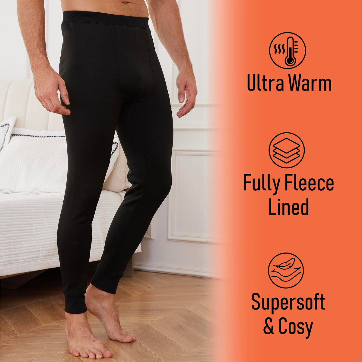 1PK Mens Thermal Long Johns Black