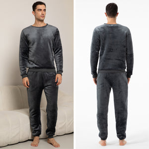 Mens Flannel & Sherpa Lined grey LS Pyjamas Set