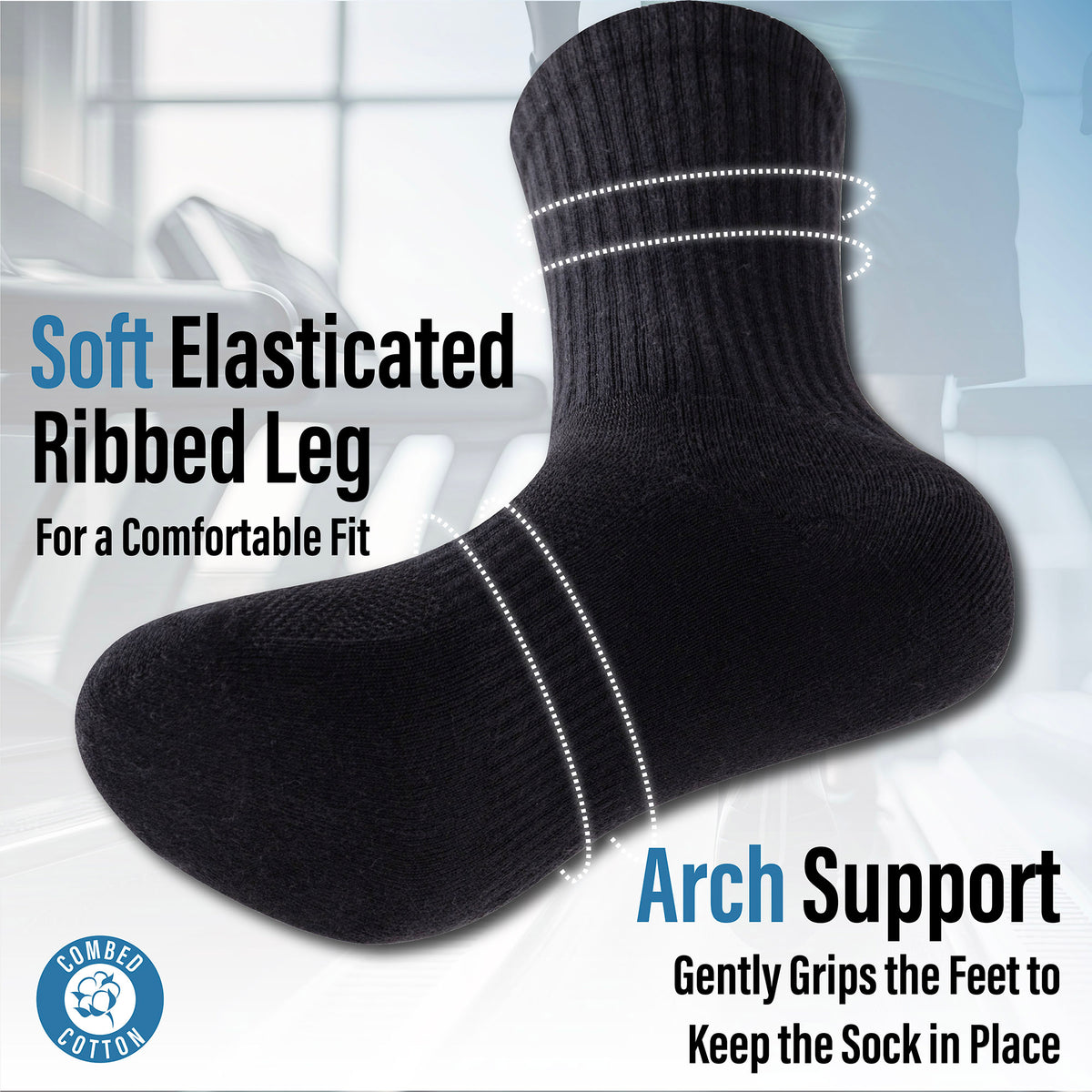 Mens 6 Pack Half Terry Sports Socks (Black)