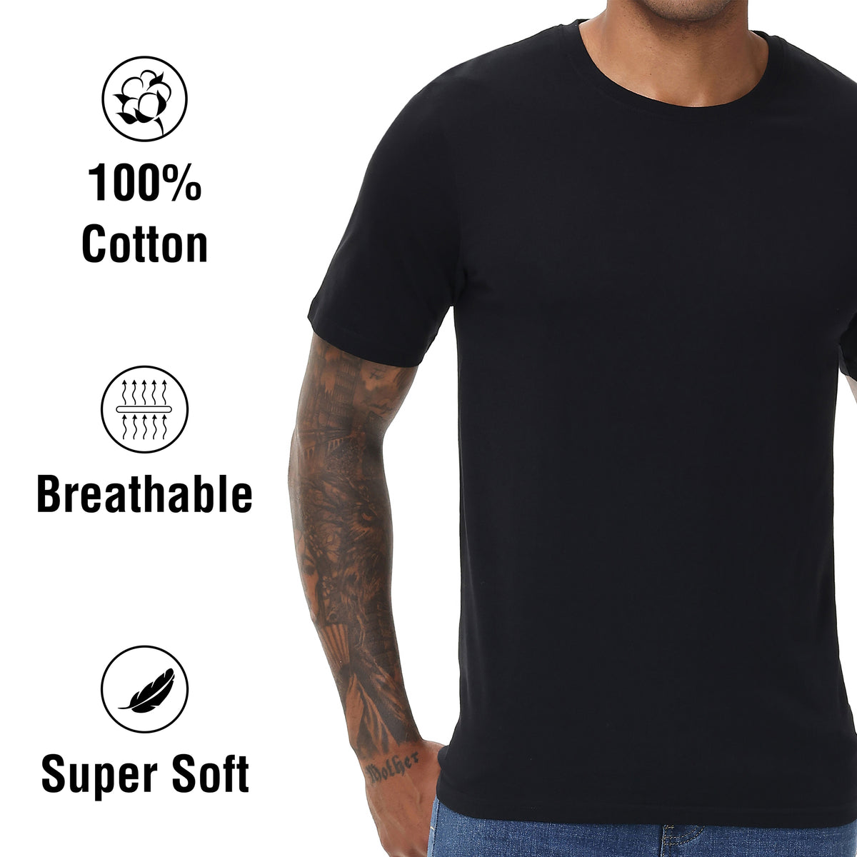Mens 5 Pack T- Shirt (Black)