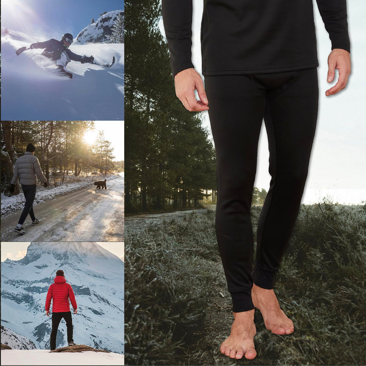 1PK Mens Thermal Long Johns Black