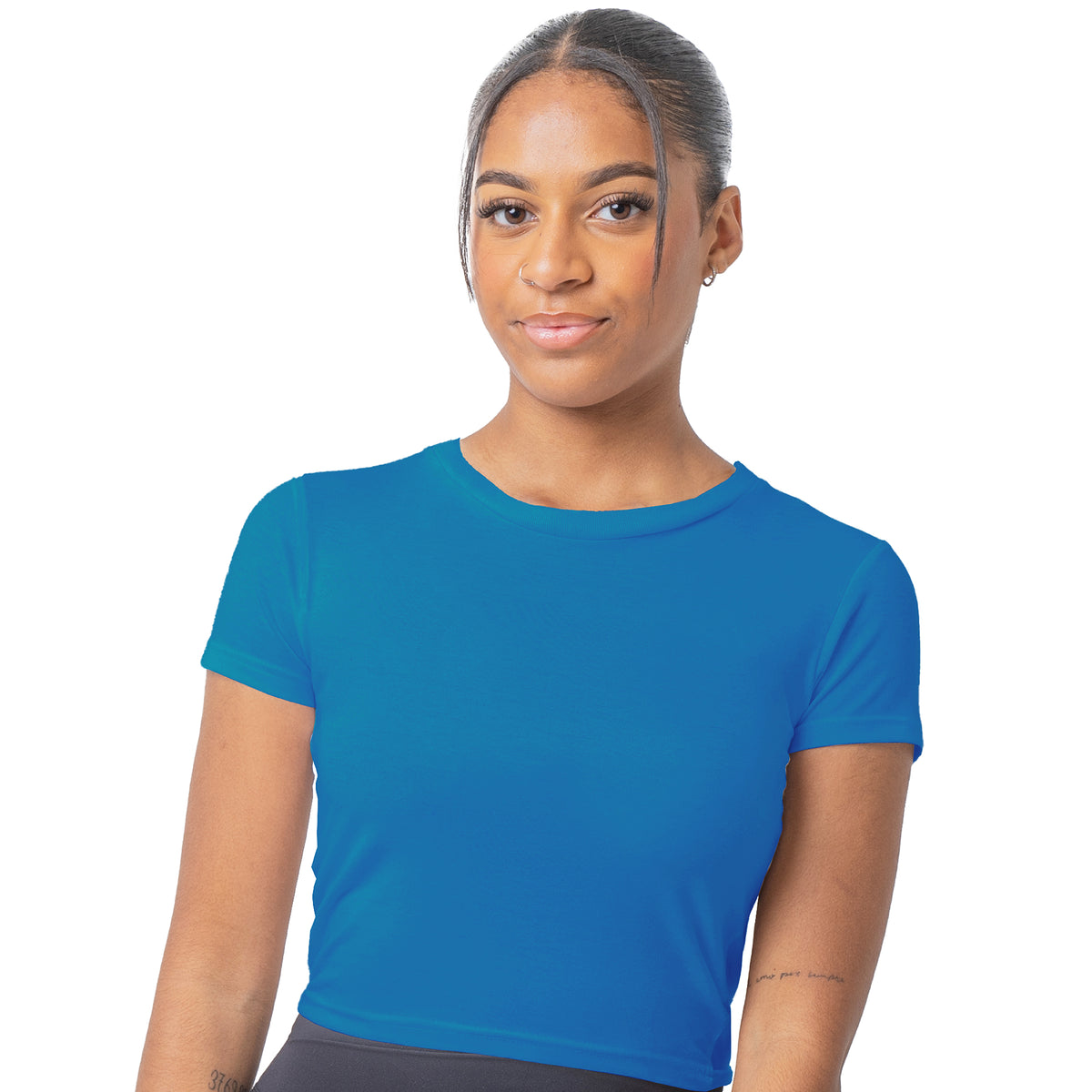 Ladies Blue Crop Length T-Shirt