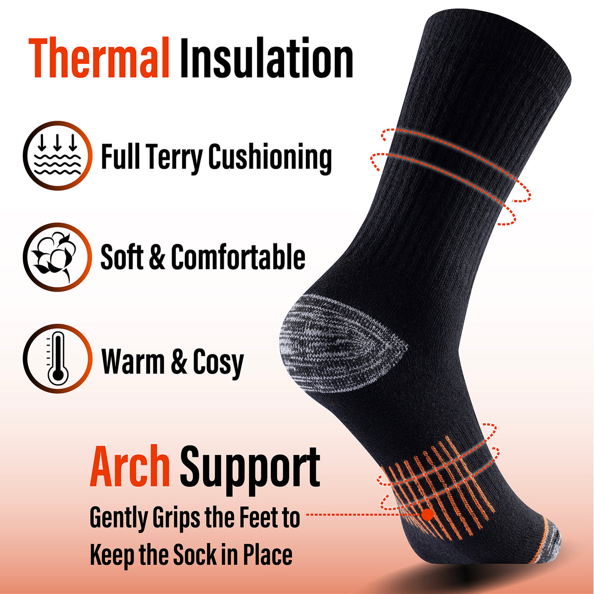 Womens 6pk Black Thermal Socks 