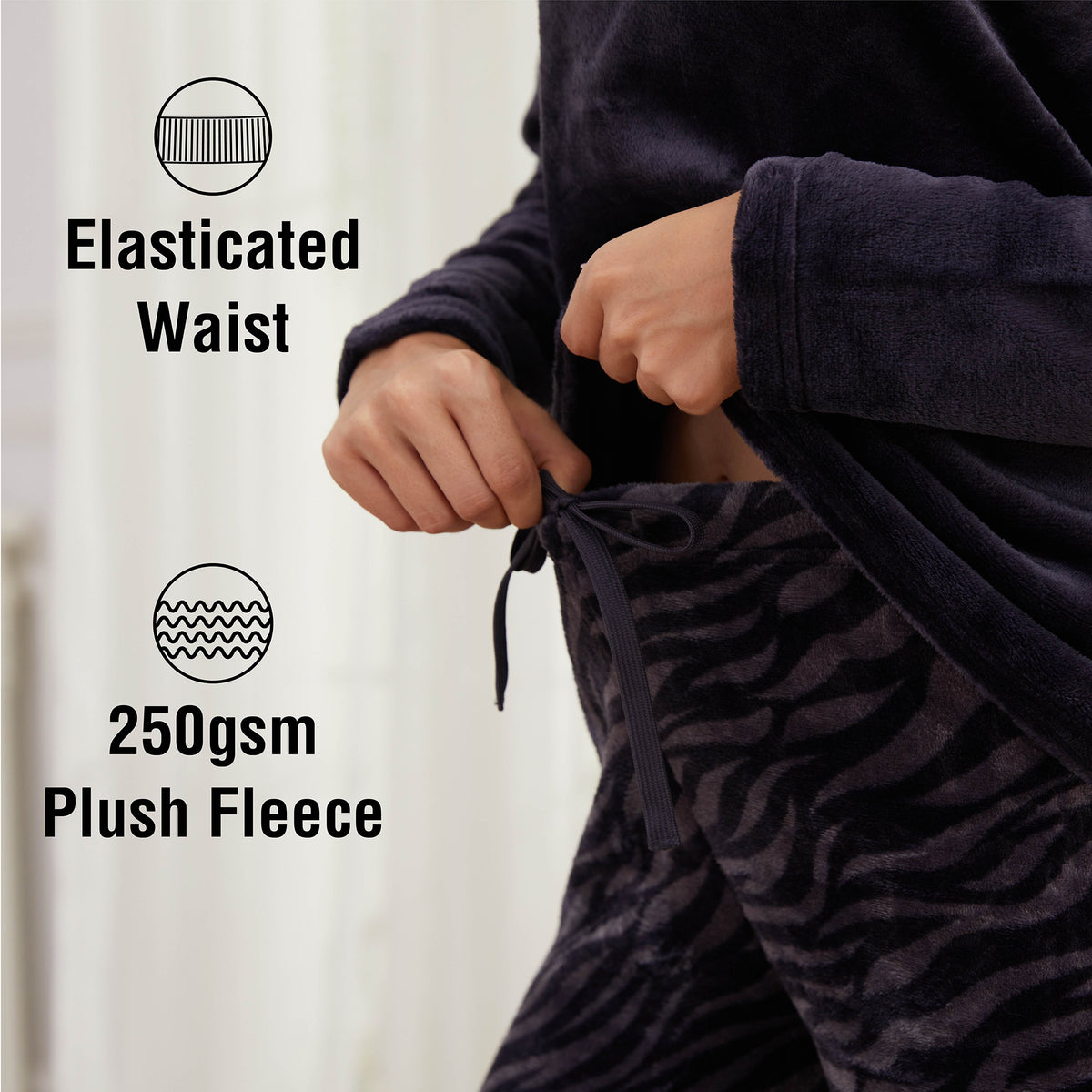 Ladies Zebra Print Flannel Fleece Pyjama Set 