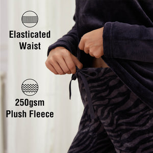 Ladies Zebra Print Flannel Fleece Pyjama Set 