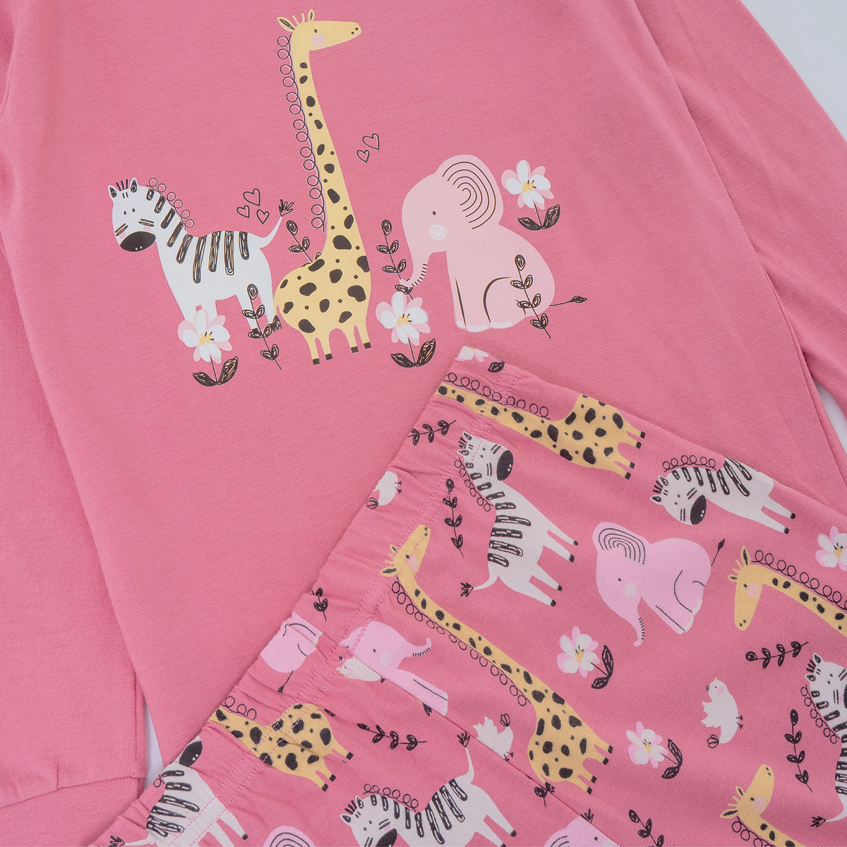 2PK Girls Long Sleeve Cute Animals Pyjamas