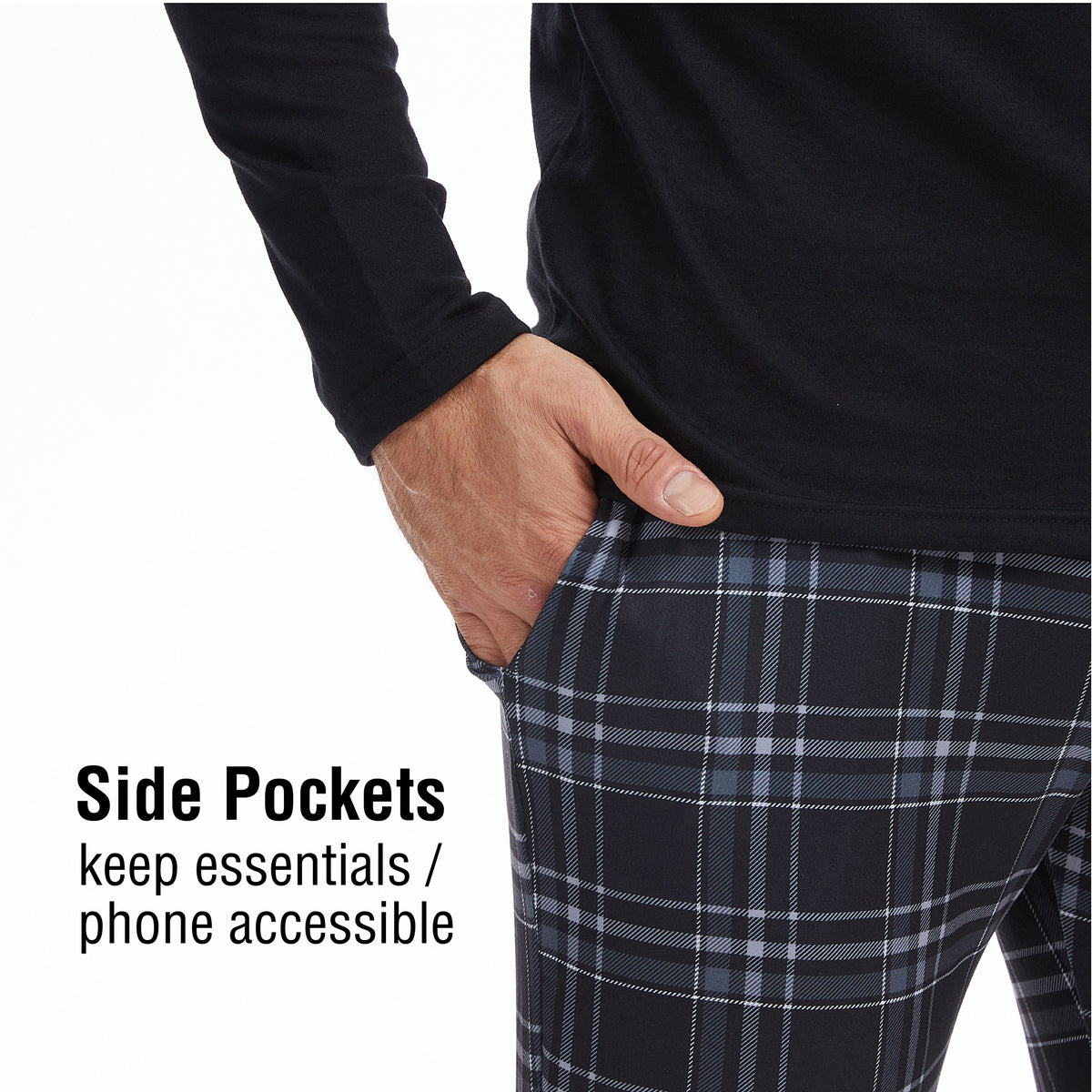 Mens Black Checked Long Sleeve Pyjama Set