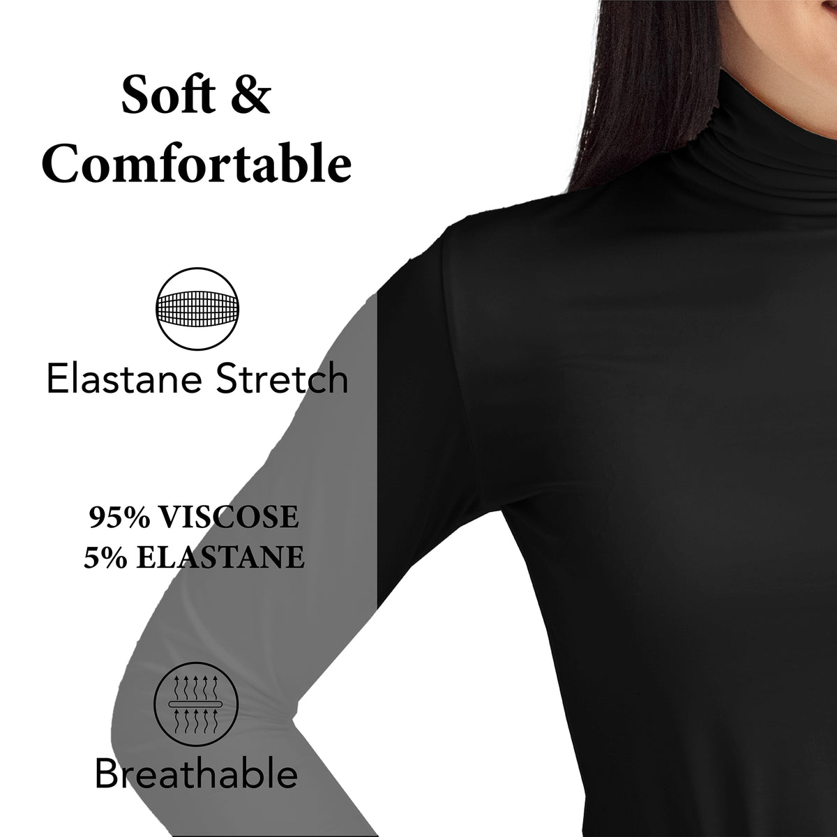 Ladies Long Sleeve Polo Neck Top Black