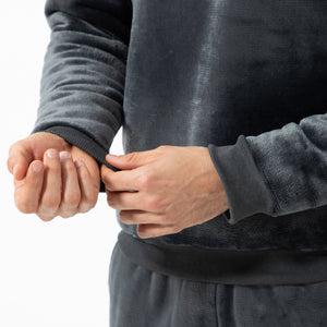 Mens Flannel & Sherpa Lined Black/Red LS Pyjamas Set 