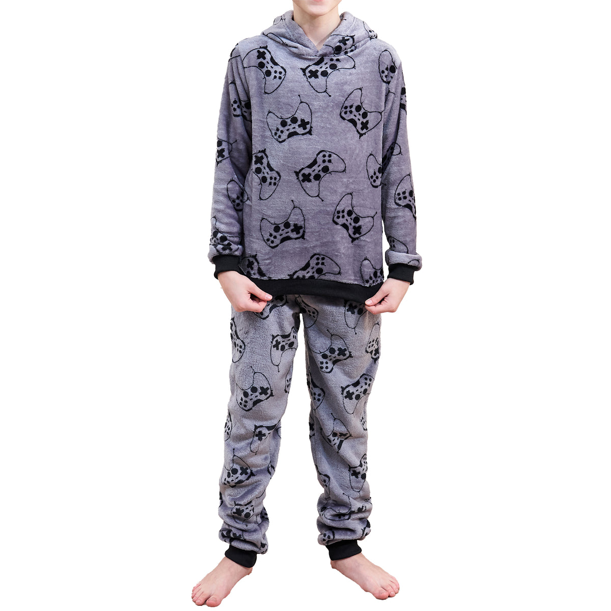 Boys Black Game controller Flannel Fleece Pyjama Set