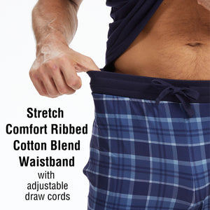 Mens Navy Checked Short Sleeve Long Pyjama Set 