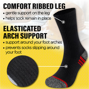 Mens 6 Pack Premium Cotton Blend Contrast Sole Black Work Socks 