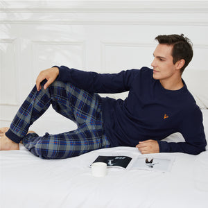 Mens LS Pyjamas Set Blue/Orange Check