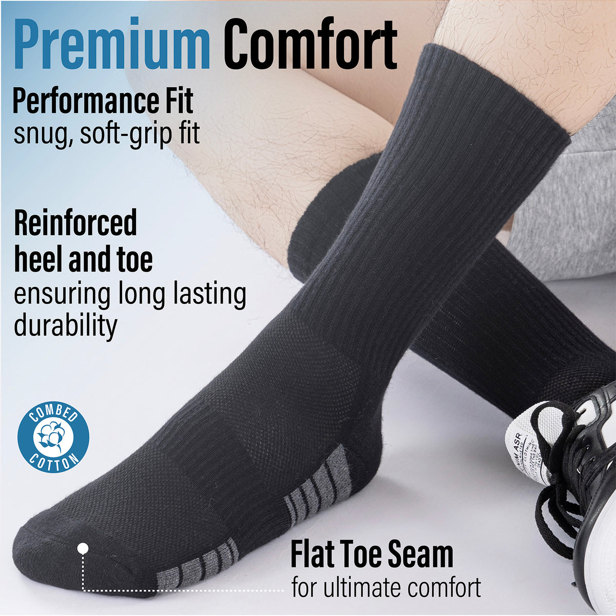 Mens 12 Pack Half Terry Sports Socks (Black Striped)