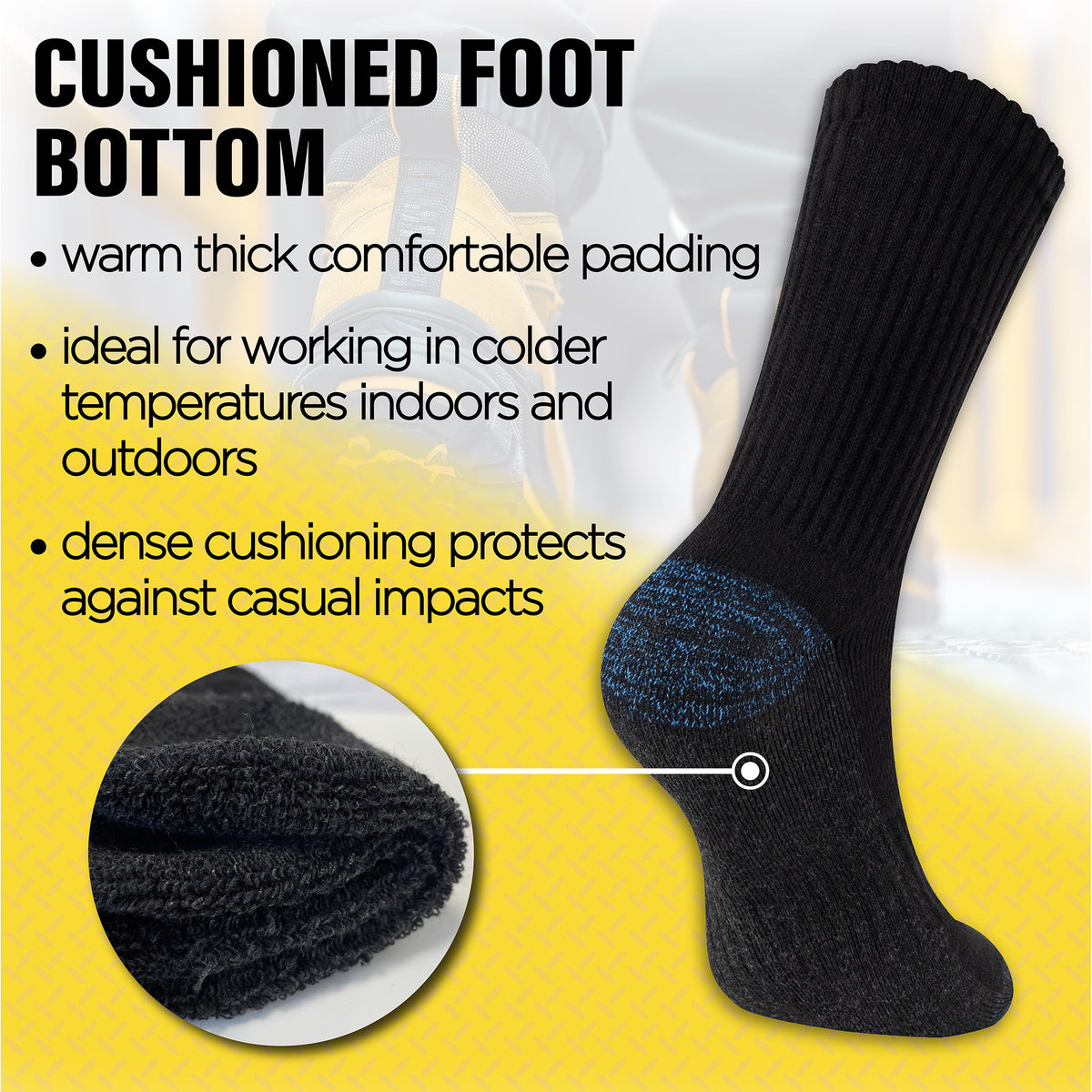 Mens 6 Pack Premium Work Socks (Black Contrast H&T}