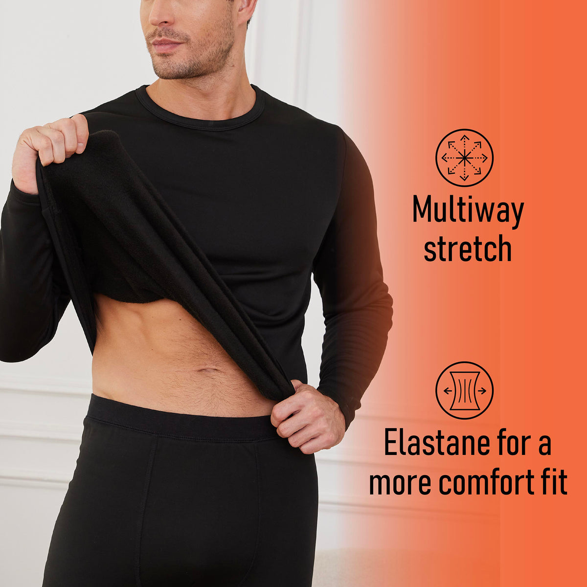 2PK Mens Thermal Underwear Black