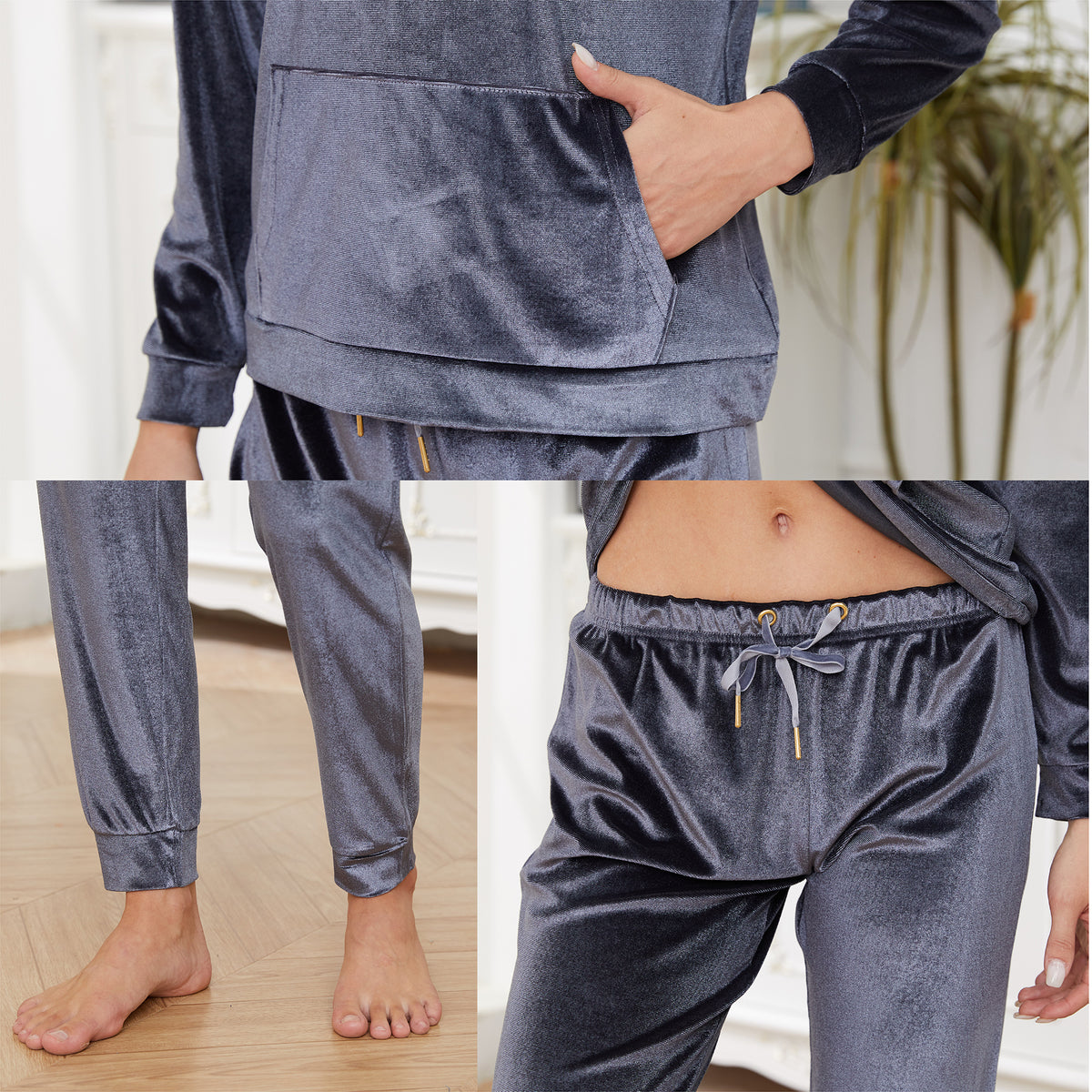 Ladies Supersoft Cosy Gunmetal Grey  Fleece Pyjamas
