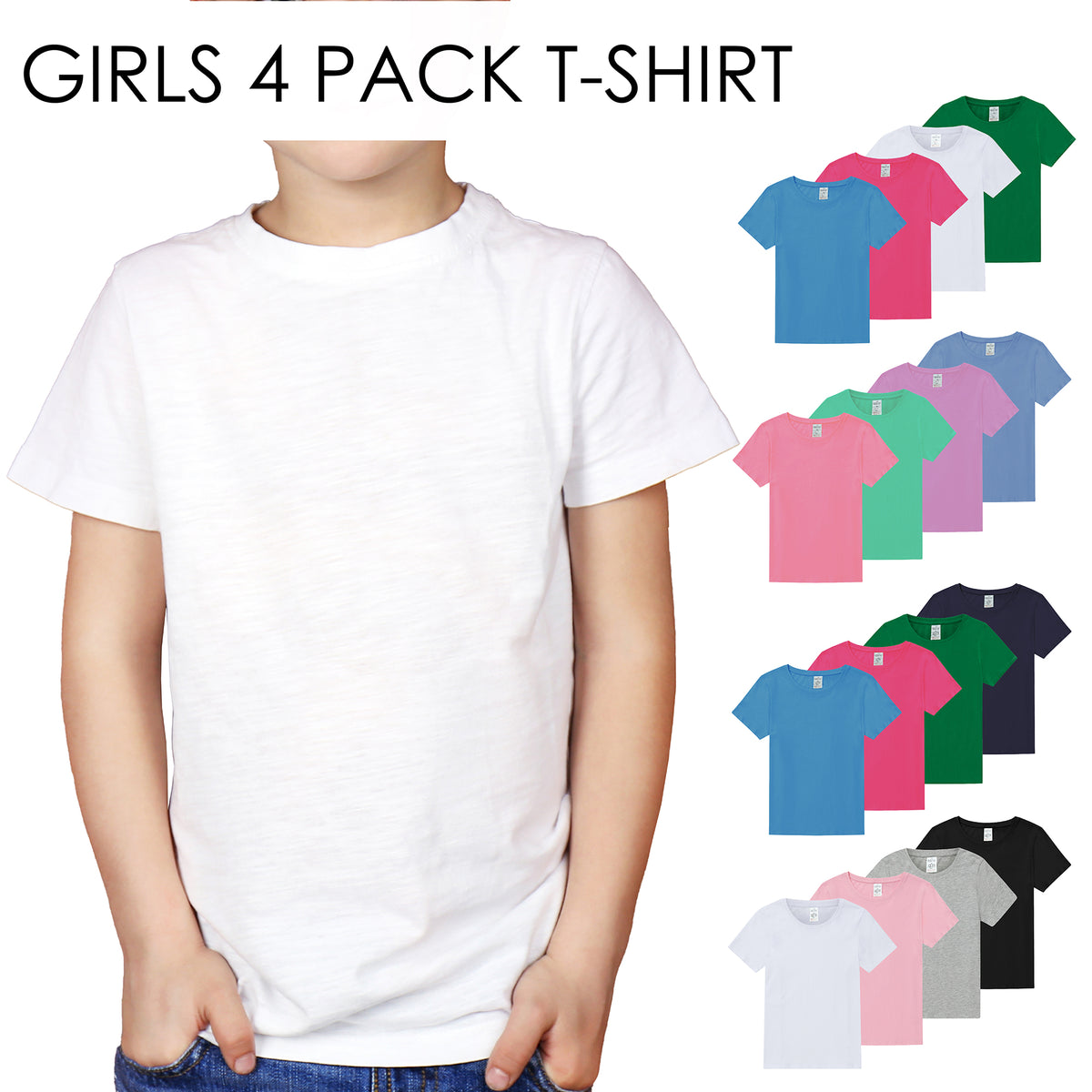 Girls 4 Pack T-Shirt Colourful - Ages 2-7