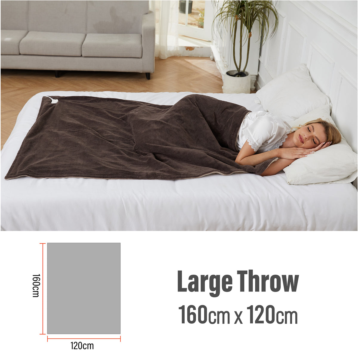 Luxurious Choloate Brown Fleece Heated Electric Throw