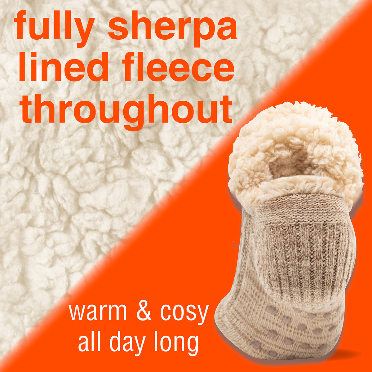 1PK Womens Sherpa Lined Slipper Socks Beige