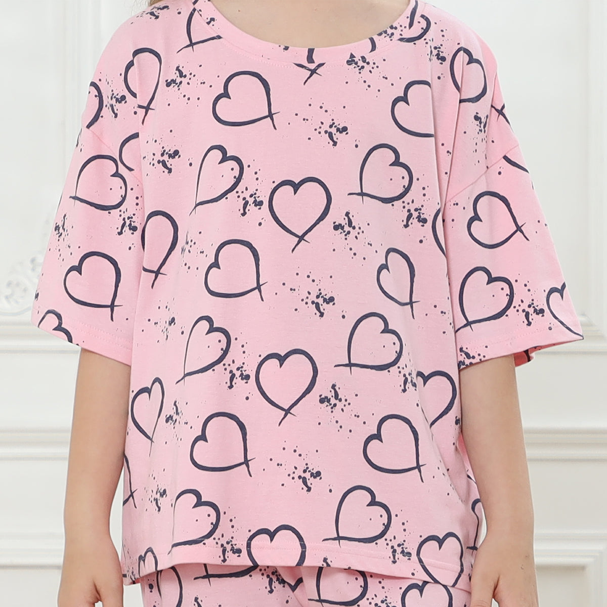 Girls Short Sleeve Splash Hearts Pyjamas
