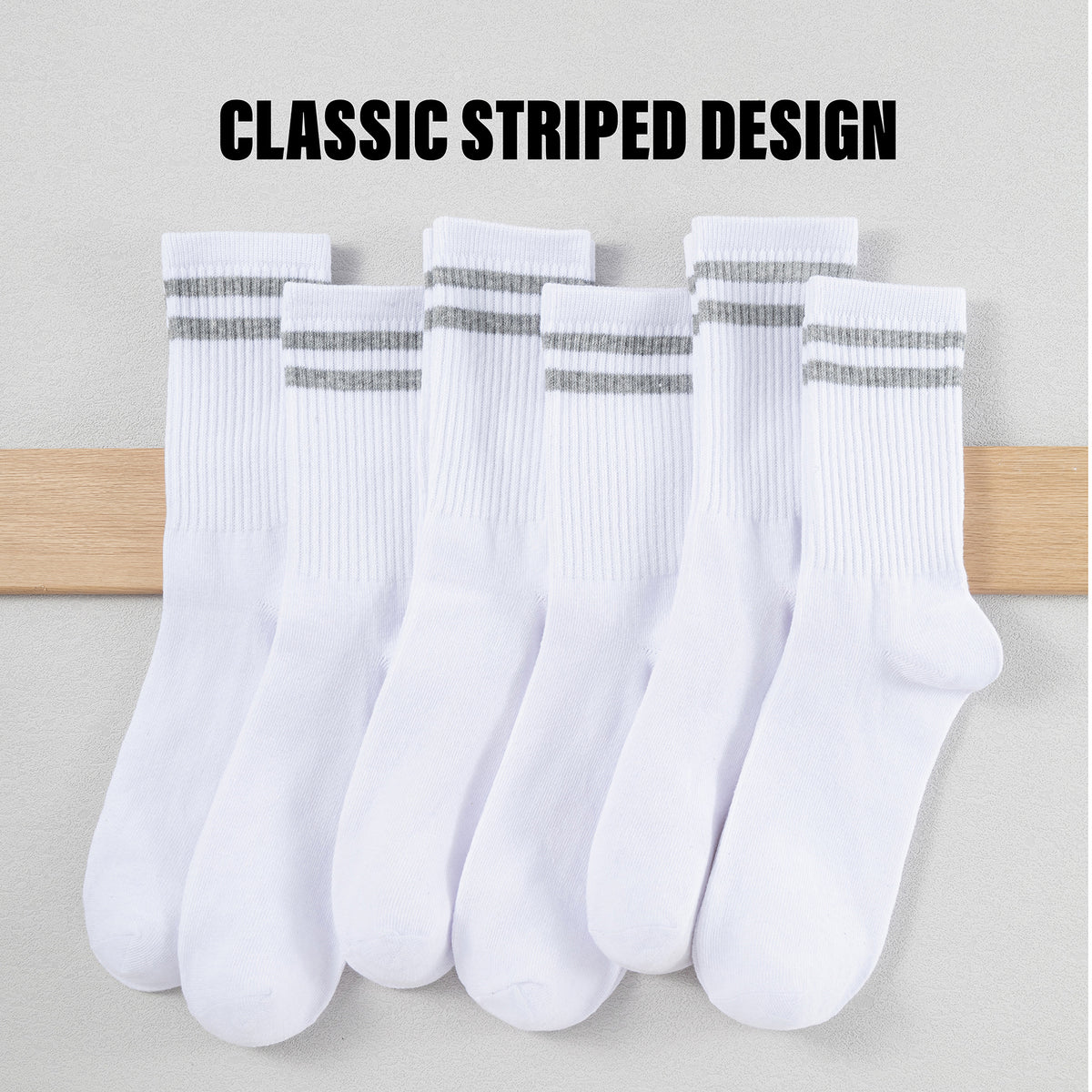 Womens 12 Pack Sports Ankle/Crop Length Socks (White/ Grey Stripes)