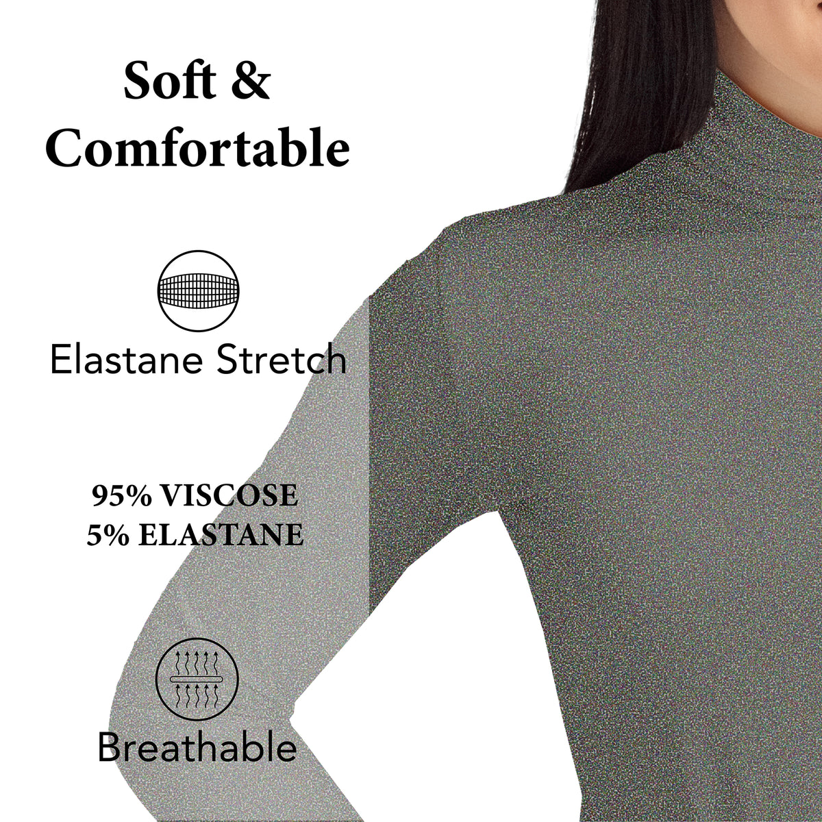 Ladies Long Sleeve Polo Neck Top Charcoal