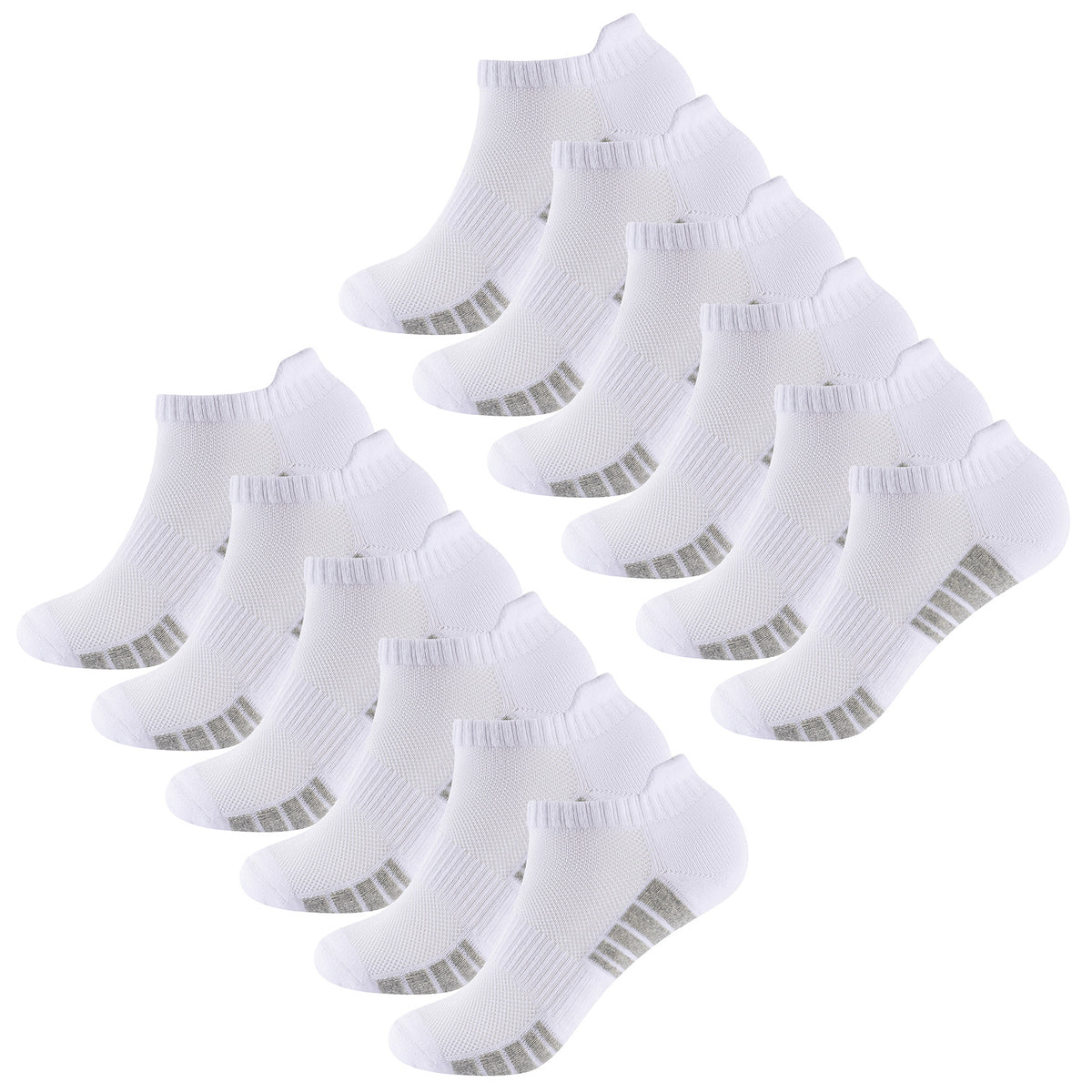 Womens 12 Pack Half Terry Trainer Socks (White Striped)