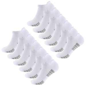 Womens 12pk Half Terry white Striped Trainer Socks