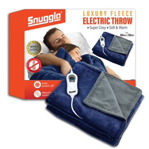 Luxurious Navy Grey Fleece Heated Electric Throw