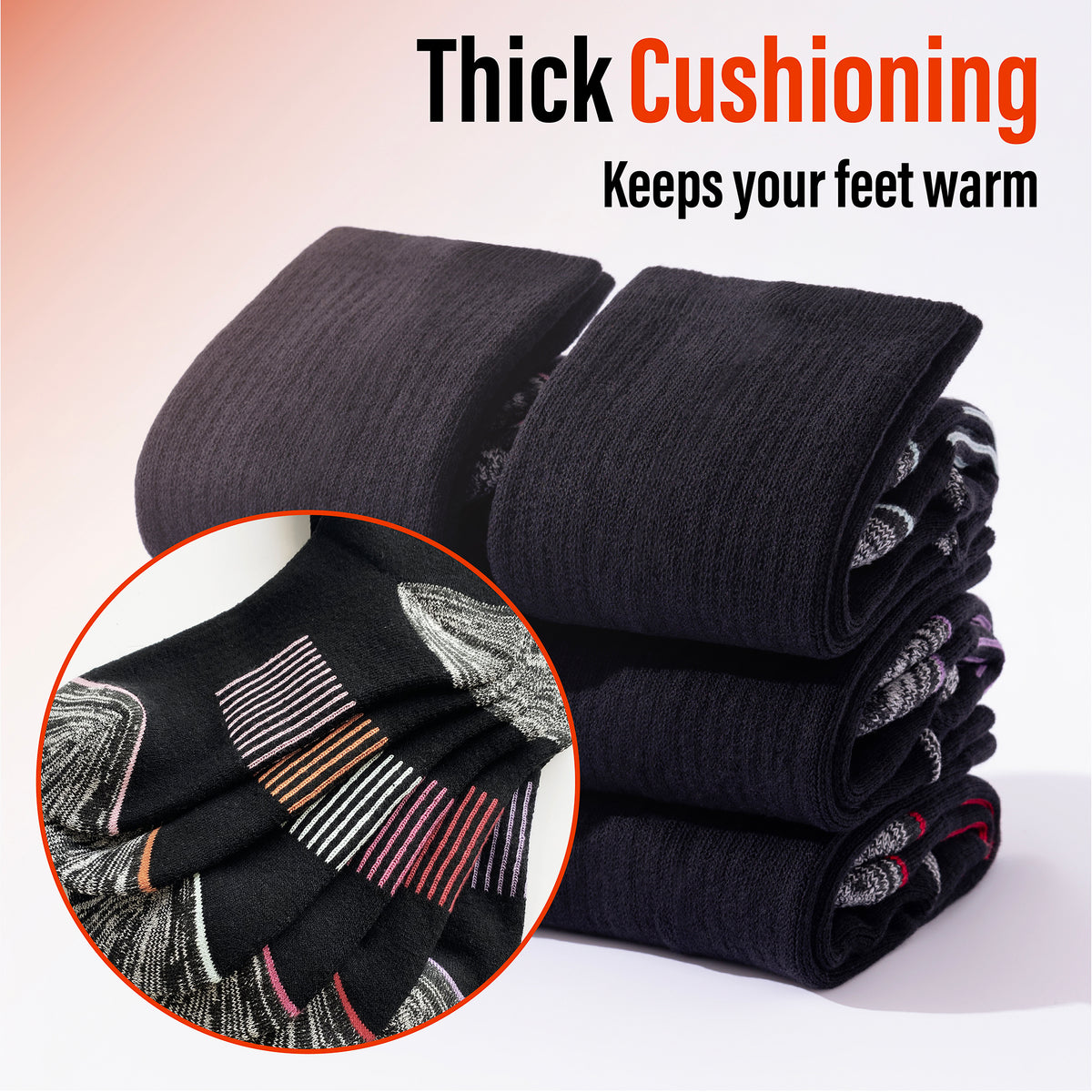 Womens 6pk Black Thermal Socks 