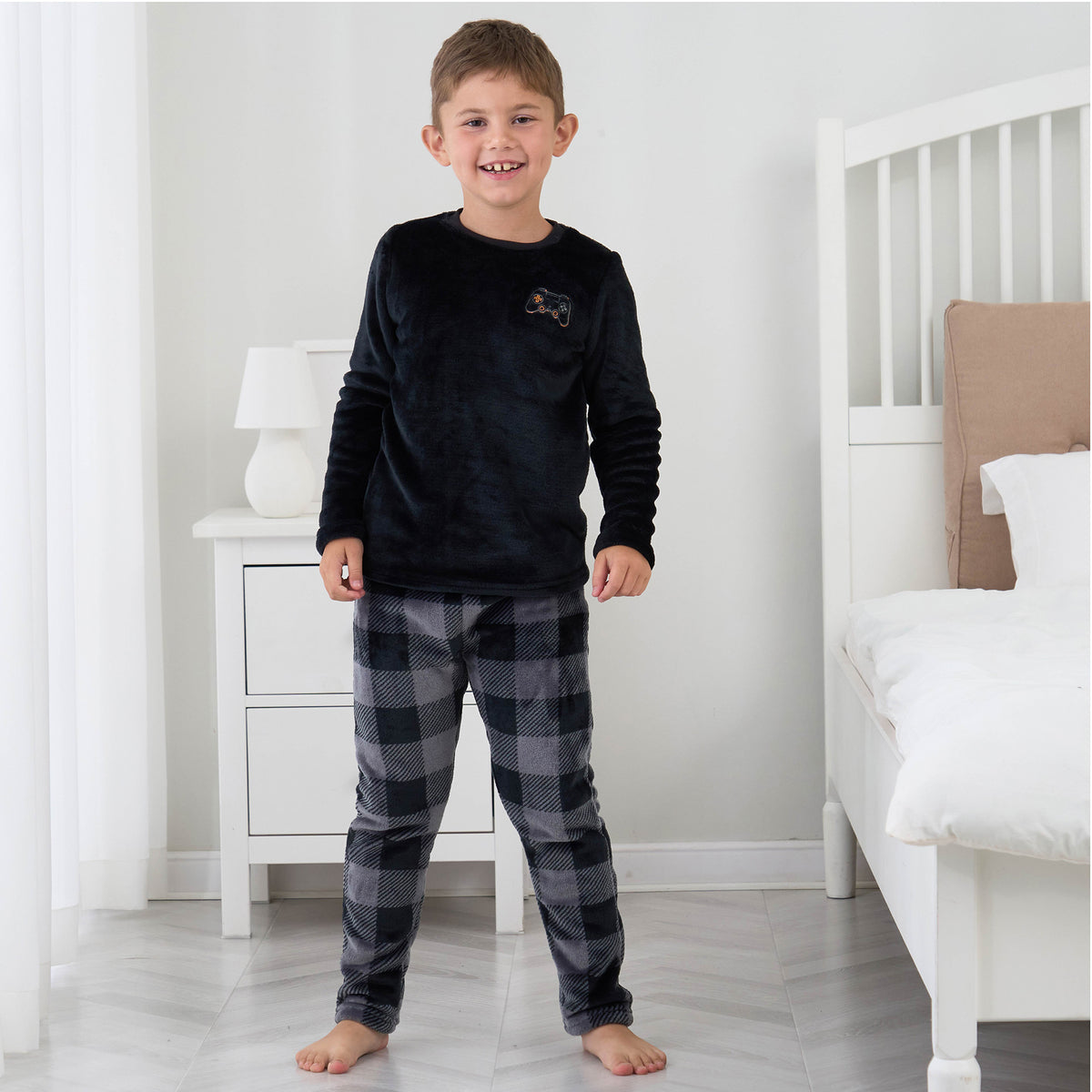 Boys Black Game controller Flannel Fleece Pyjama Set
