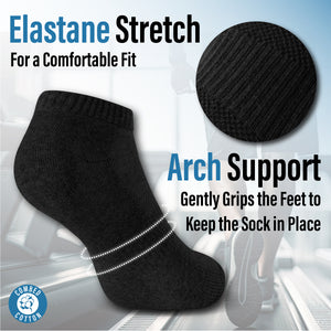 Mens 12pk Half Terry Black Trainer Socks 