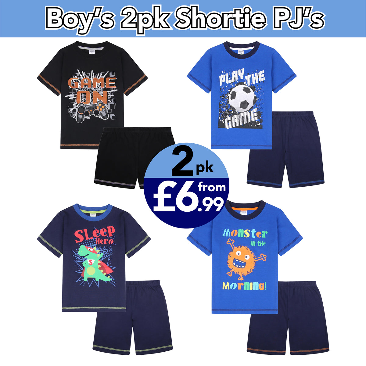 3PK Boys Shorty Pyjamas Techno