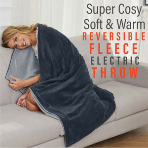 Luxurious Dark/Light Grey Fleece Heated Electric Throw