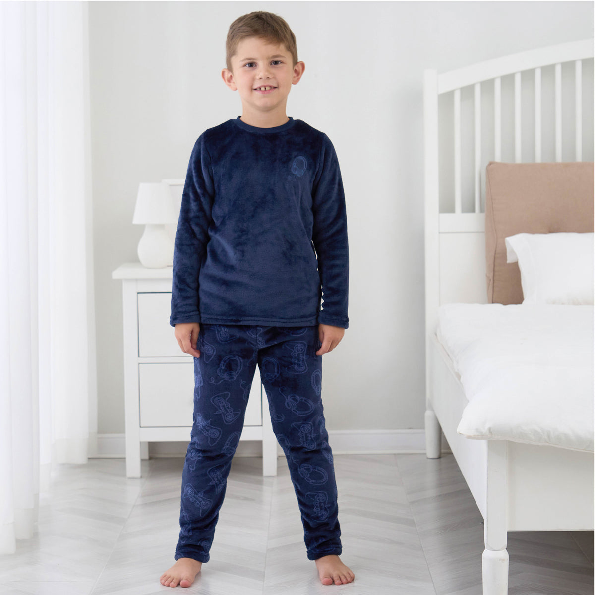 Boys Black Game controller Flannel Fleece Pyjama Set