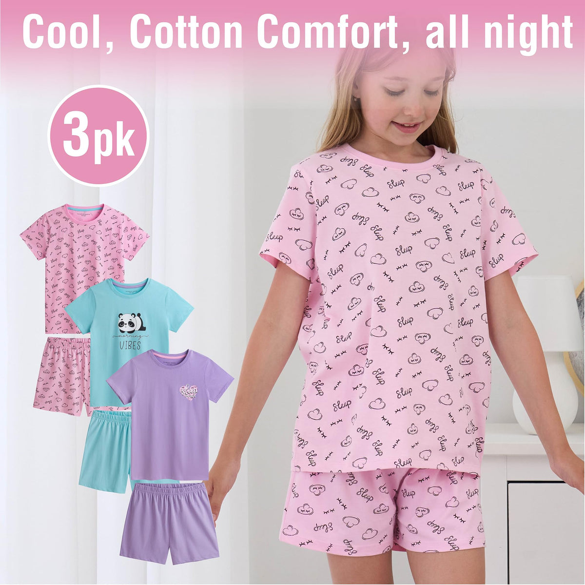 3PK Girls Shorty Pyjamas animal