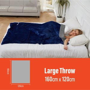 Luxurious Navy Grey Fleece Heated Electric Throw