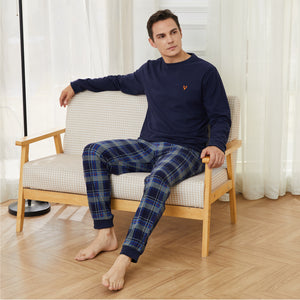 Mens LS Pyjamas Set Blue/Orange Check