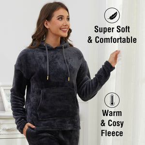 Ladies Charcoal Grey Flannel Fleece Pyjama Set 
