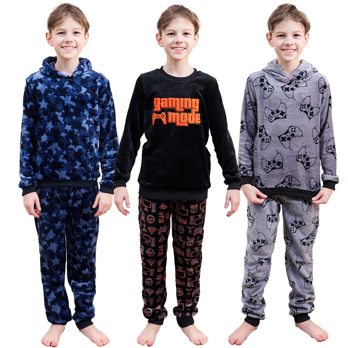 Boys Black Game controller Flannel Fleece Pyjama Set