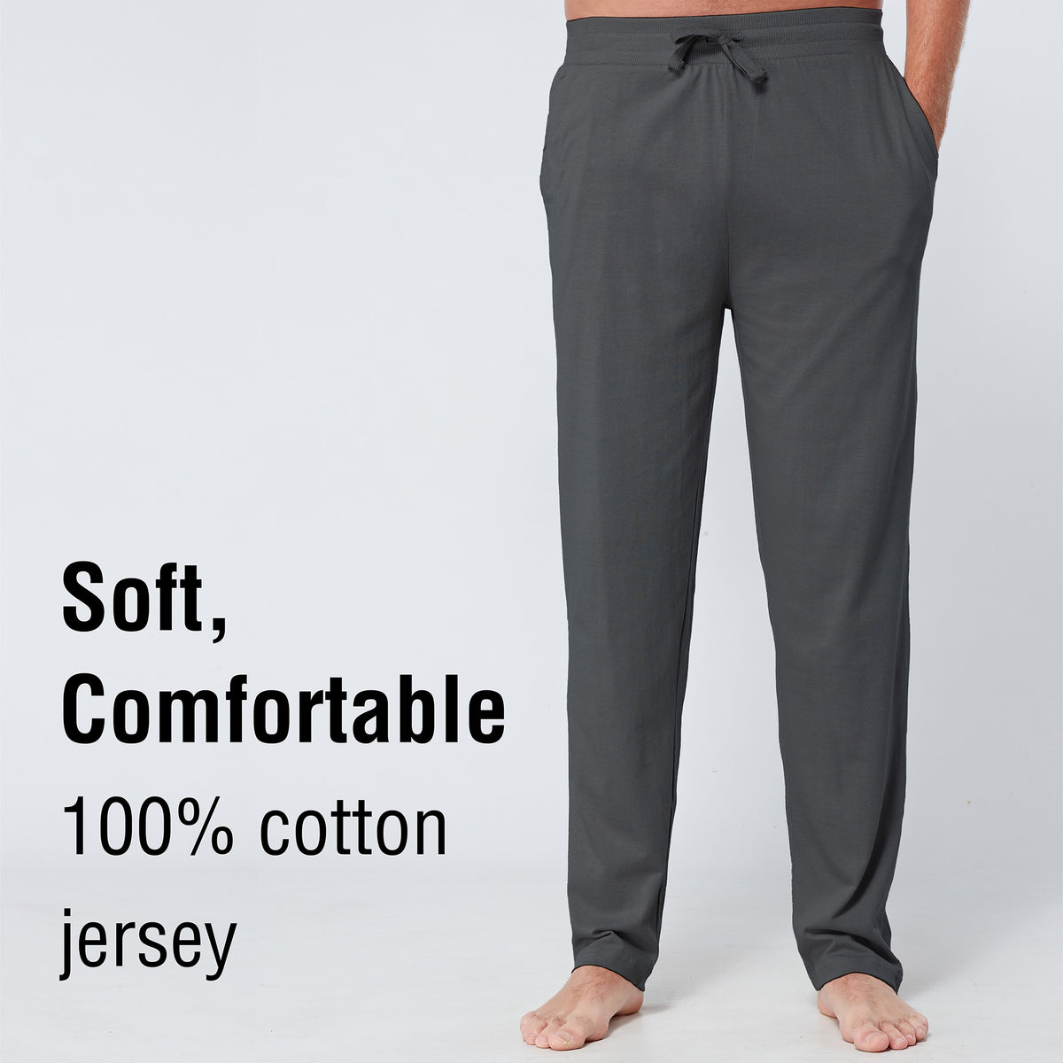 Dark Grey Open Leg Lounge Pants With Ribbed Waistband 