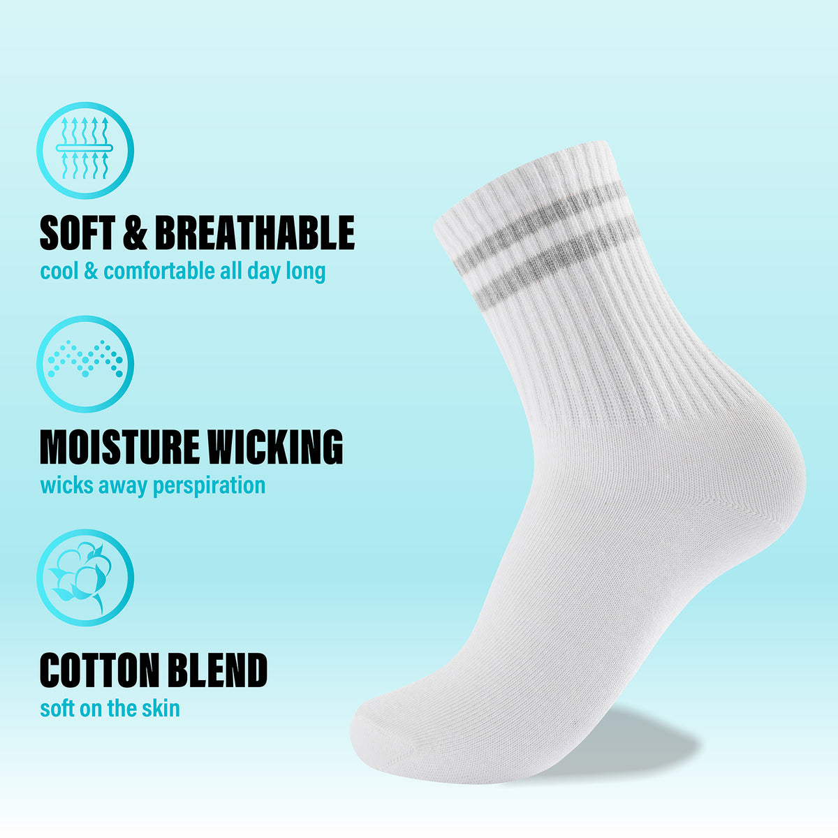 Womens 12 Pack Sports Ankle/Crop Length Socks (White/ Grey Stripes)
