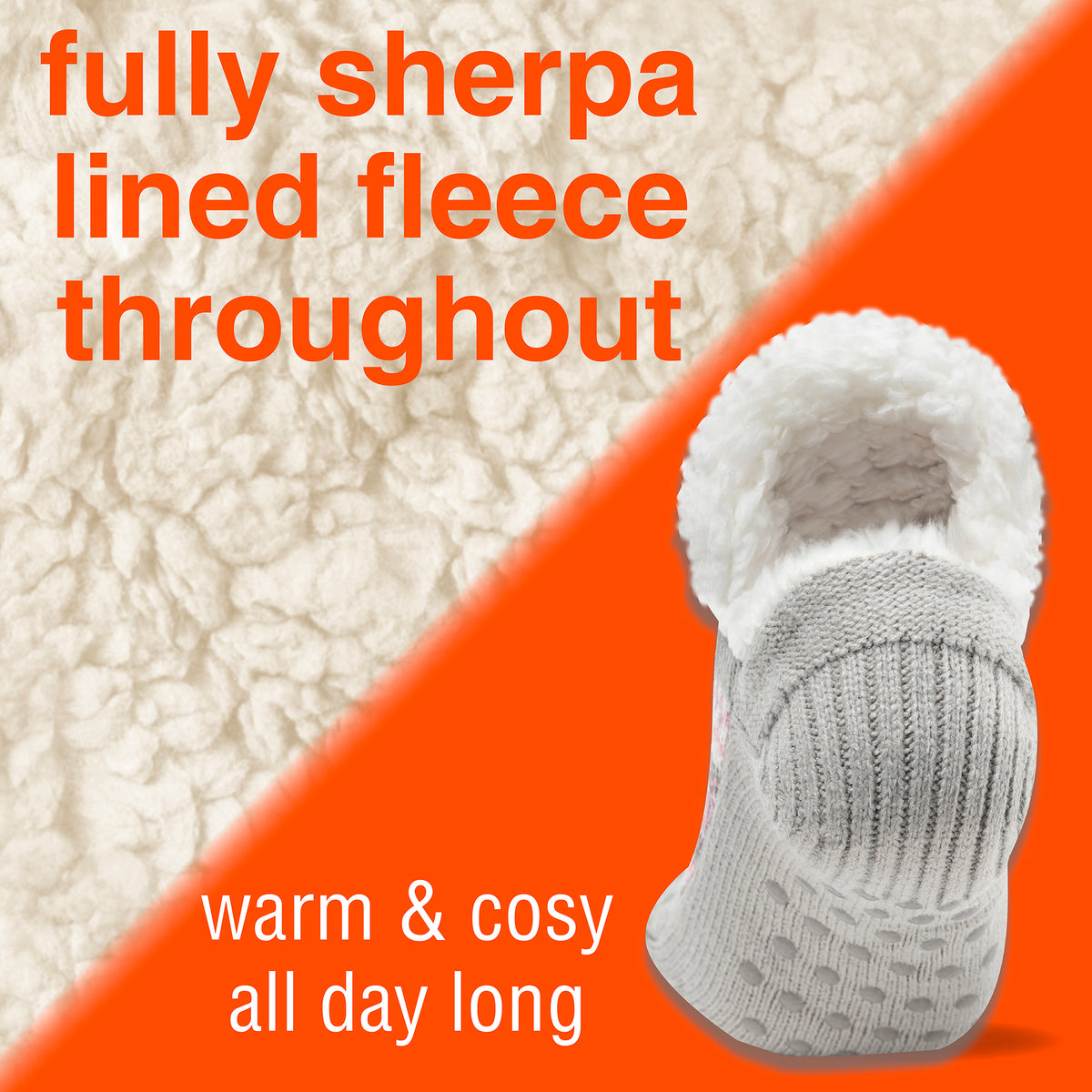 1PK Womens Sherpa Lined Slipper Socks Pink Grey Pattern