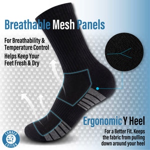 Mens 6 Pack Half Terry Sports Socks (Black Striped)