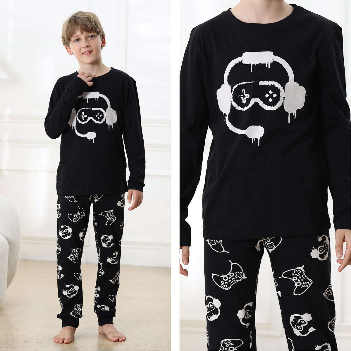 Boys Long Sleeve Mono Gamer Pyjamas