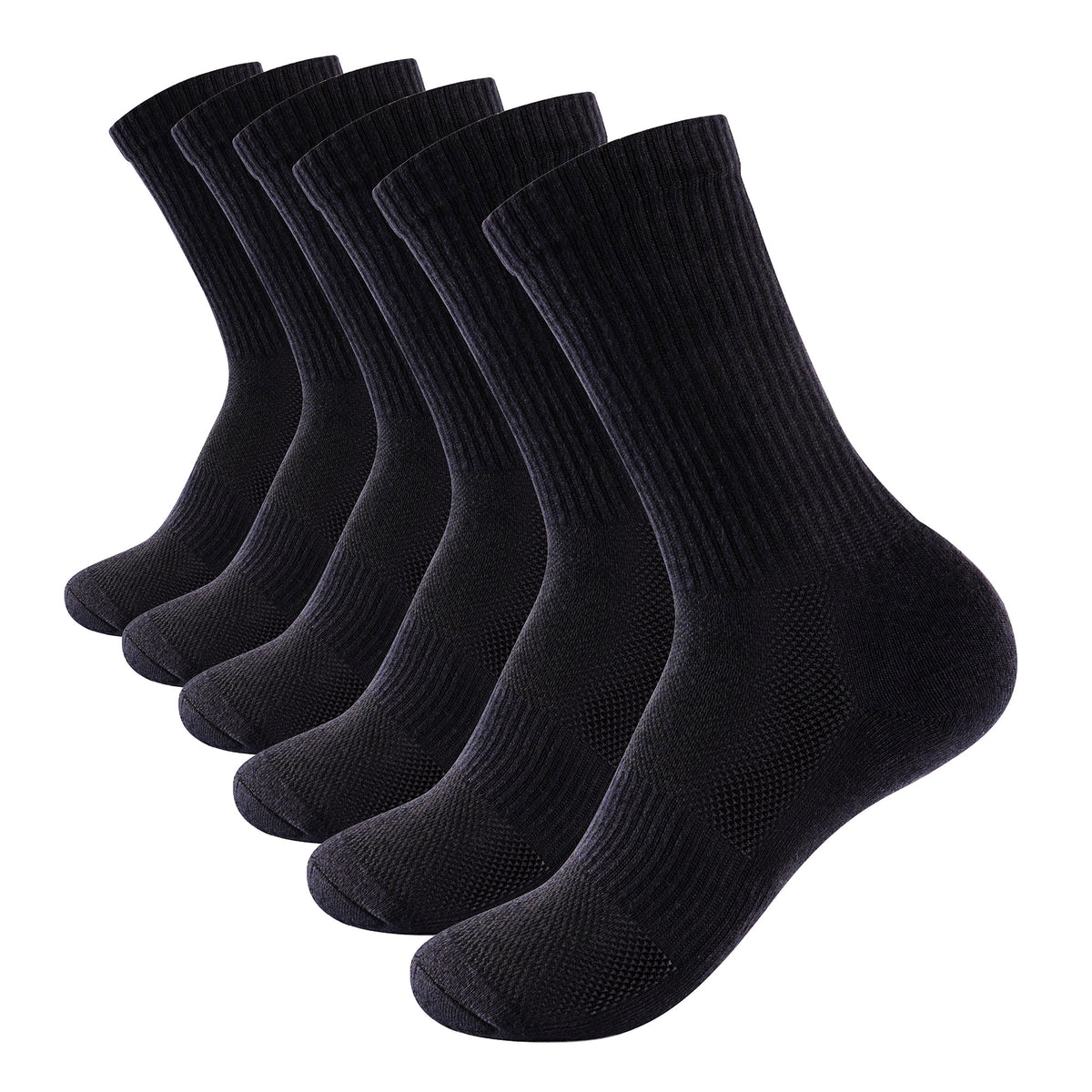 Mens 6 Pack Half Terry Sports Socks (Black)