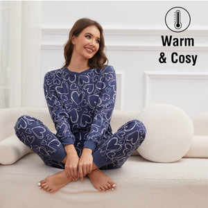 Ladies Navy Hearts Pyjamas Set